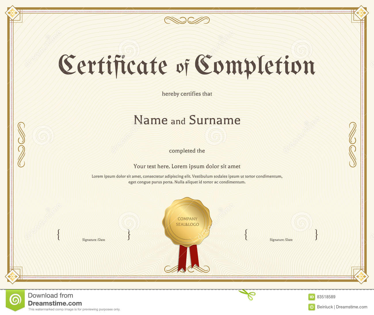 Certificate of Completion Template in Vintage Theme Stock Vector  Pertaining To Certification Of Completion Template
