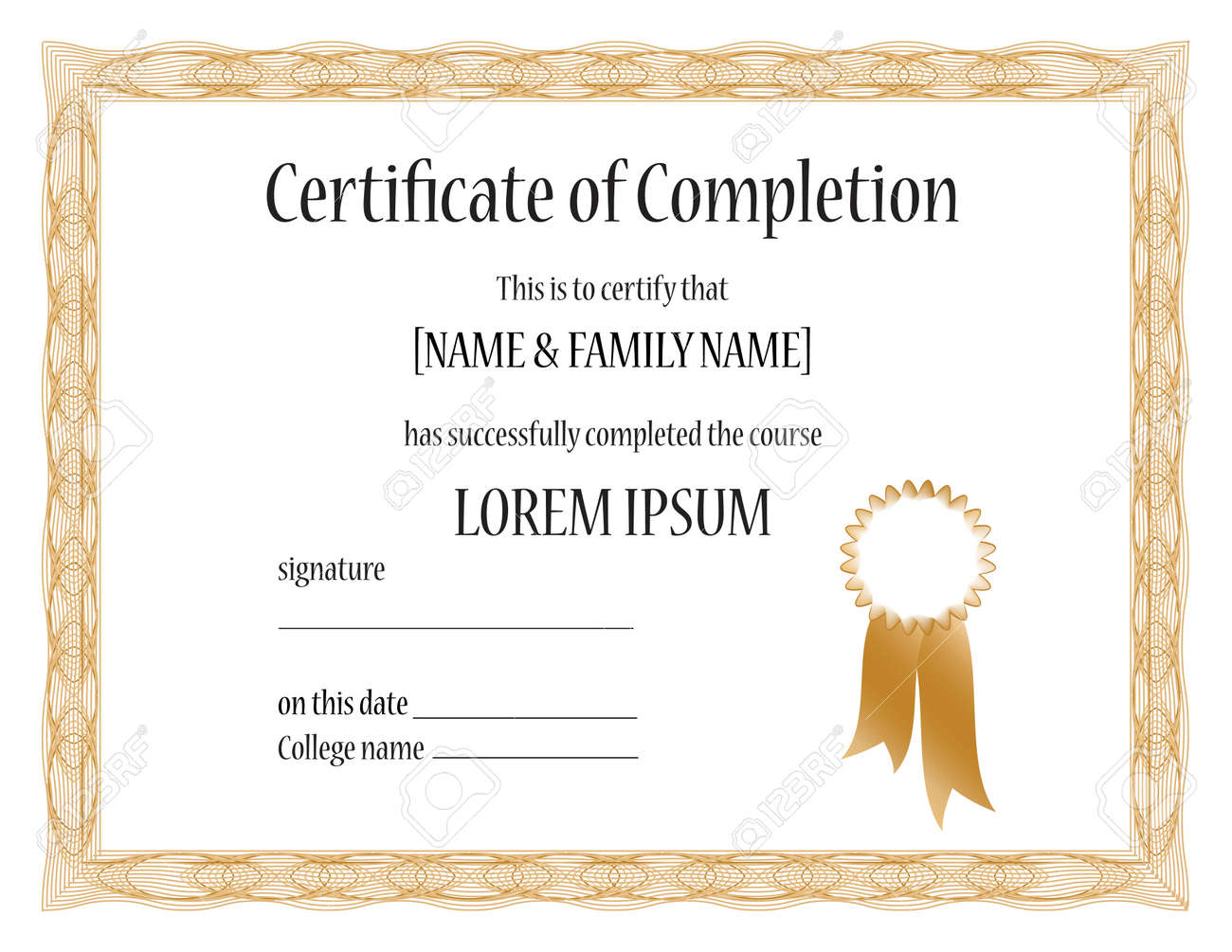 Certificate Of Completion Template Royalty Free SVG, Cliparts