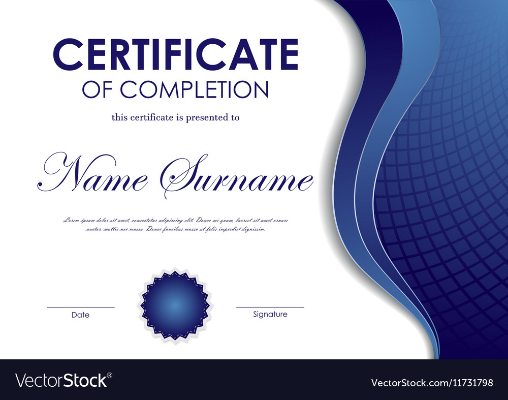 Certificate of completion template Royalty Free Vector Image Pertaining To Certificate Of Completion Template Free Printable