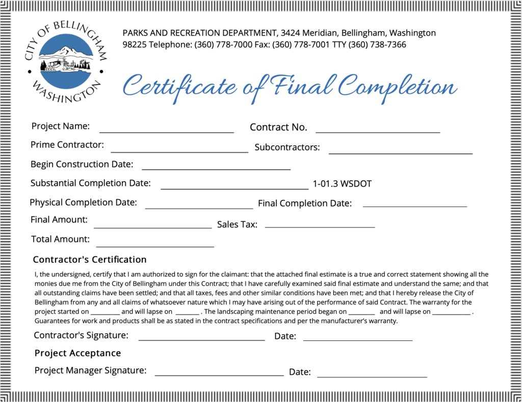 Certificate of Completion Templates - SimpleCert For Construction Certificate Of Completion Template
