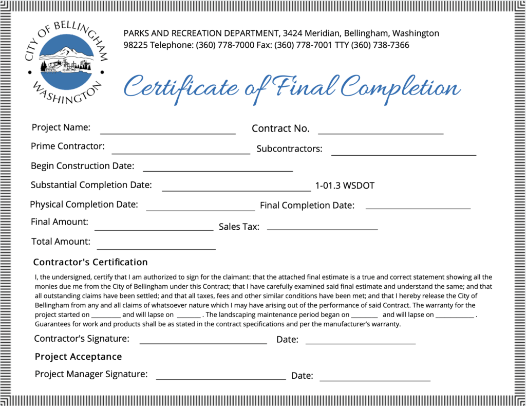 Certificate Of Completion Templates – SimpleCert For Construction Certificate Of Completion Template