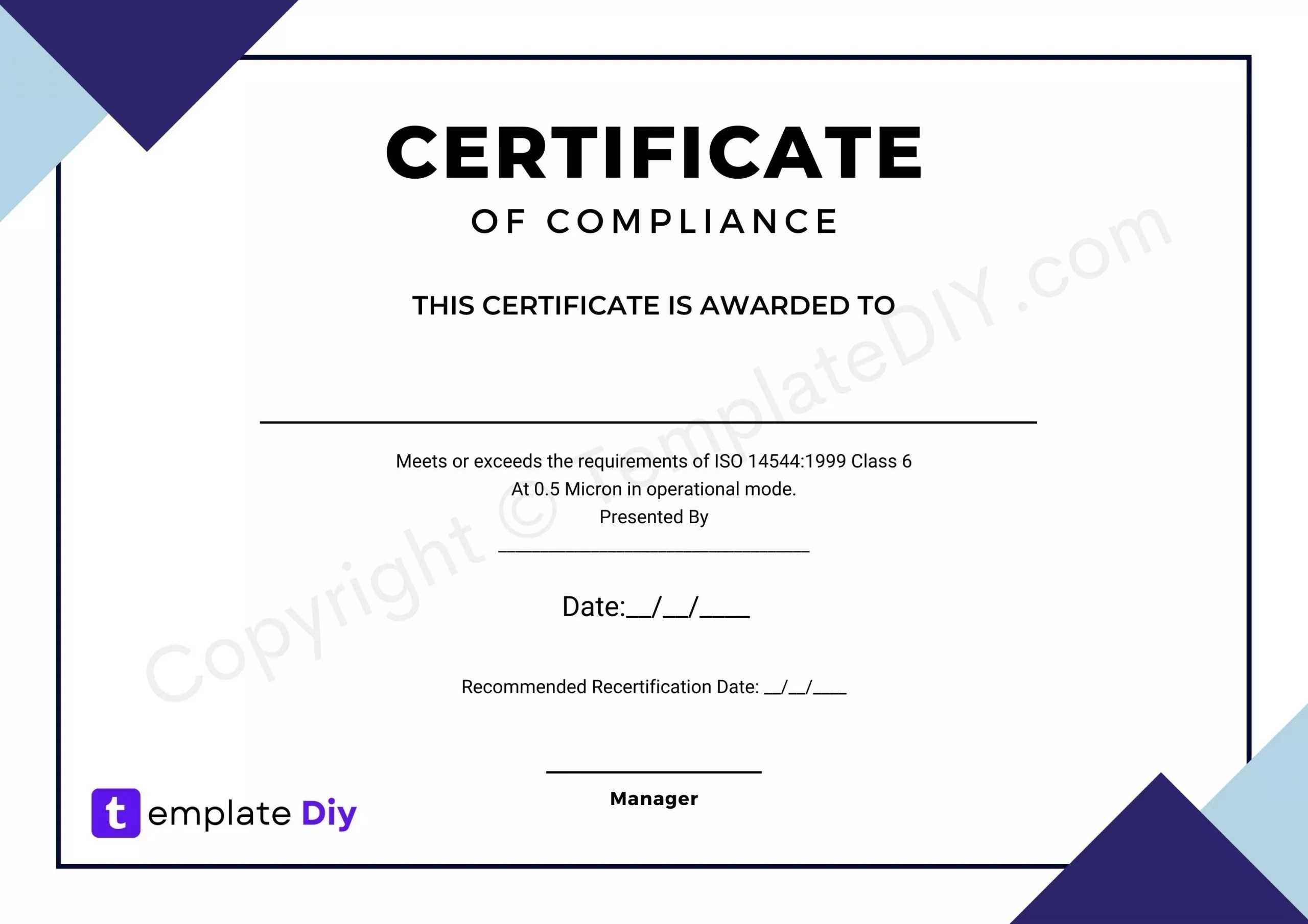 Certificate Of Compliance Blank Printable Template In PDF & Word Within Certificate Of Compliance Template