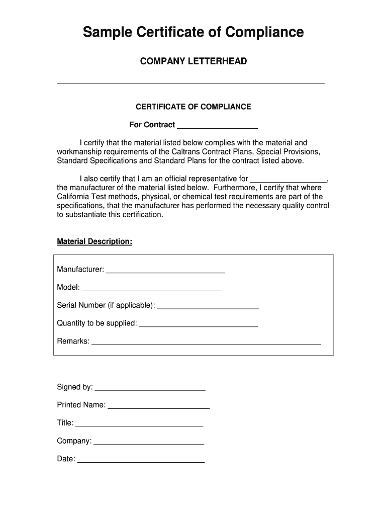 Certificate Of Compliance Form: Fill Out & Sign Online  DocHub Throughout Certificate Of Manufacture Template