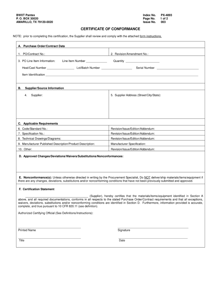 Certificate Of Conformity Form: Fill Out & Sign Online  DocHub Throughout Certificate Of Compliance Template