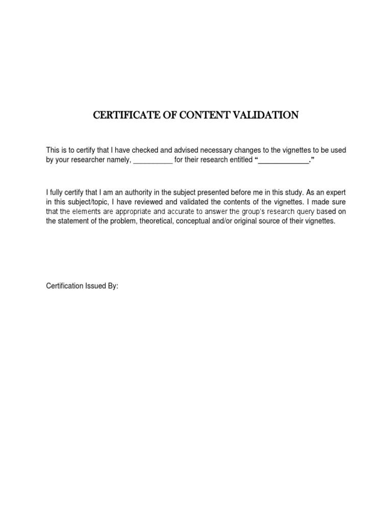 Certificate Of Content Validation  PDF In Validation Certificate Template
