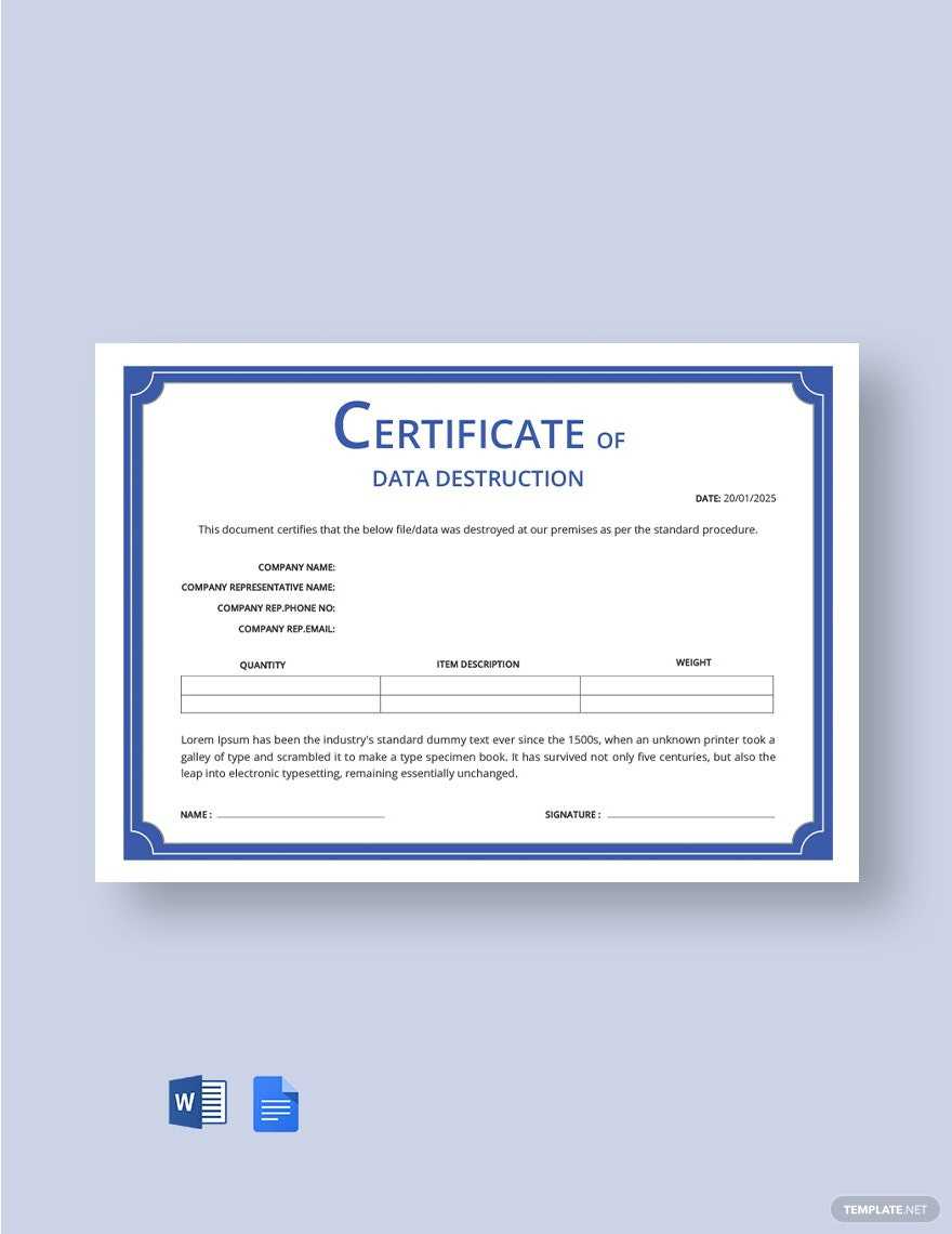 Certificate of Data Destruction Template - Google Docs, Word  Within Hard Drive Destruction Certificate Template