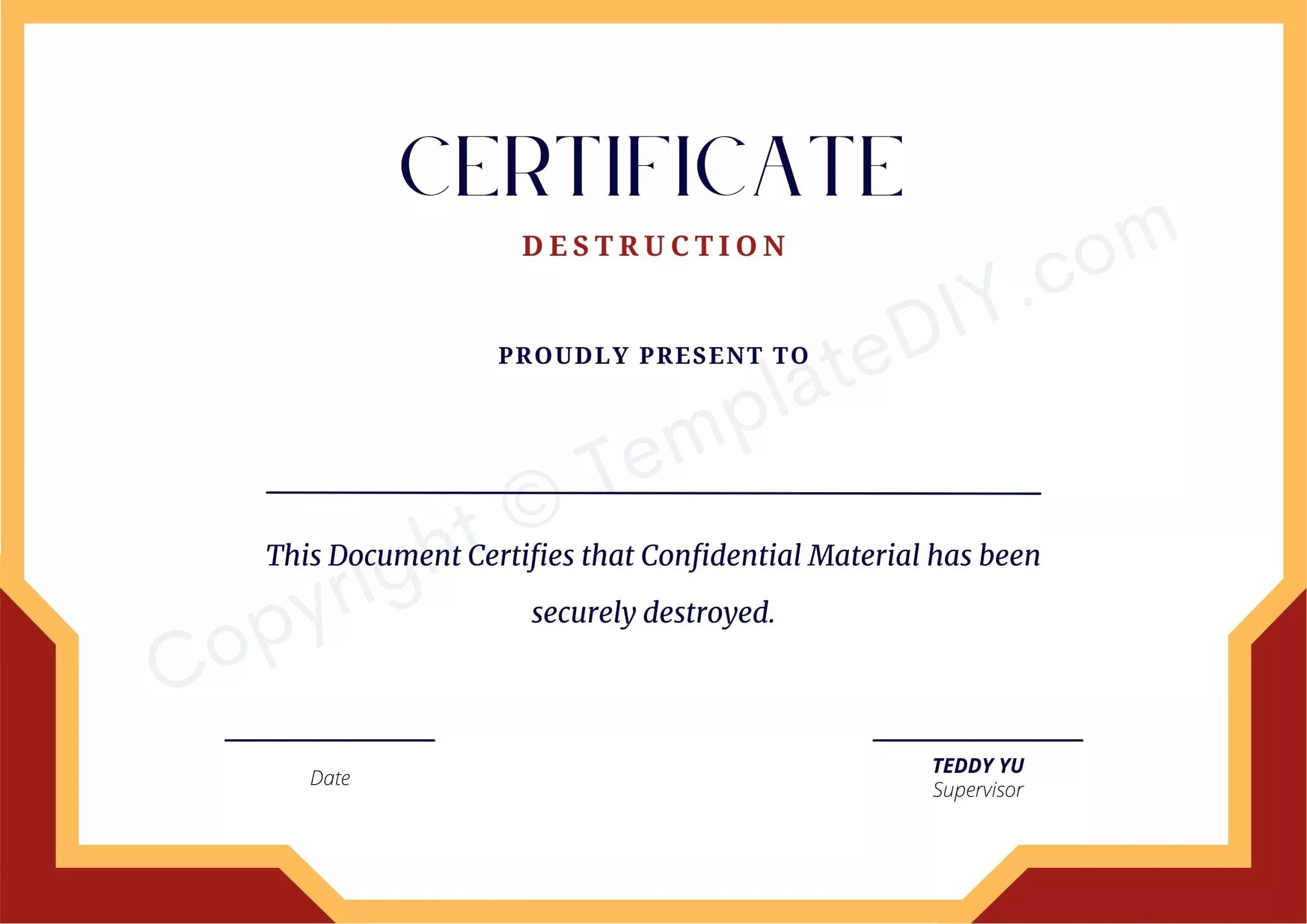 Certificate of Destruction Blank Printable Template in PDF & Word Pertaining To Hard Drive Destruction Certificate Template
