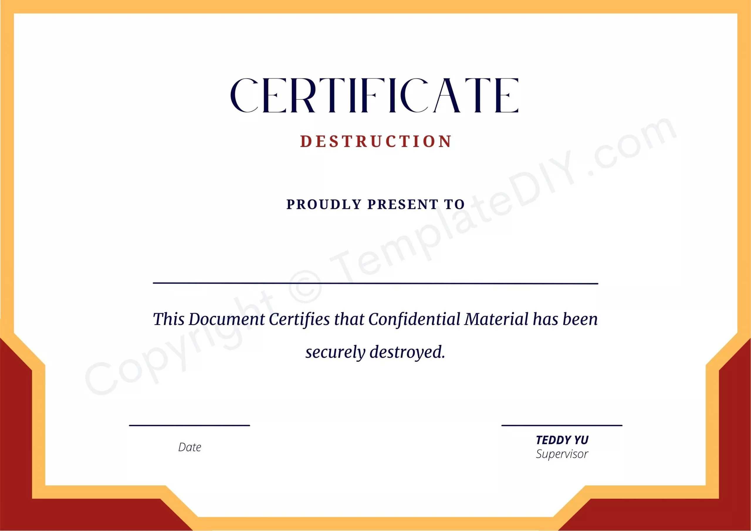 Certificate of Destruction Blank Printable Template in PDF & Word Pertaining To Hard Drive Destruction Certificate Template