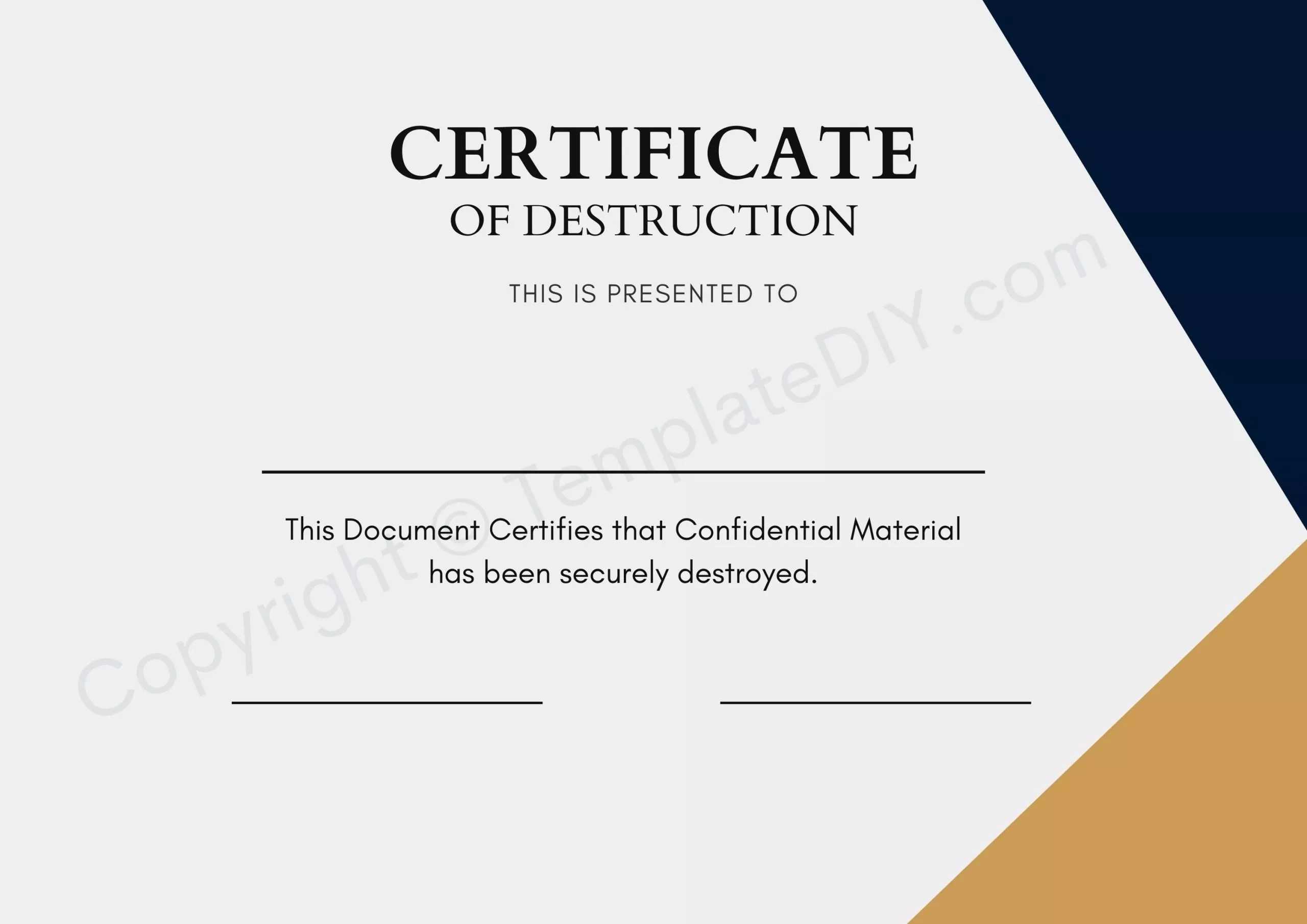 Certificate Of Destruction Blank Printable Template In PDF & Word With Destruction Certificate Template