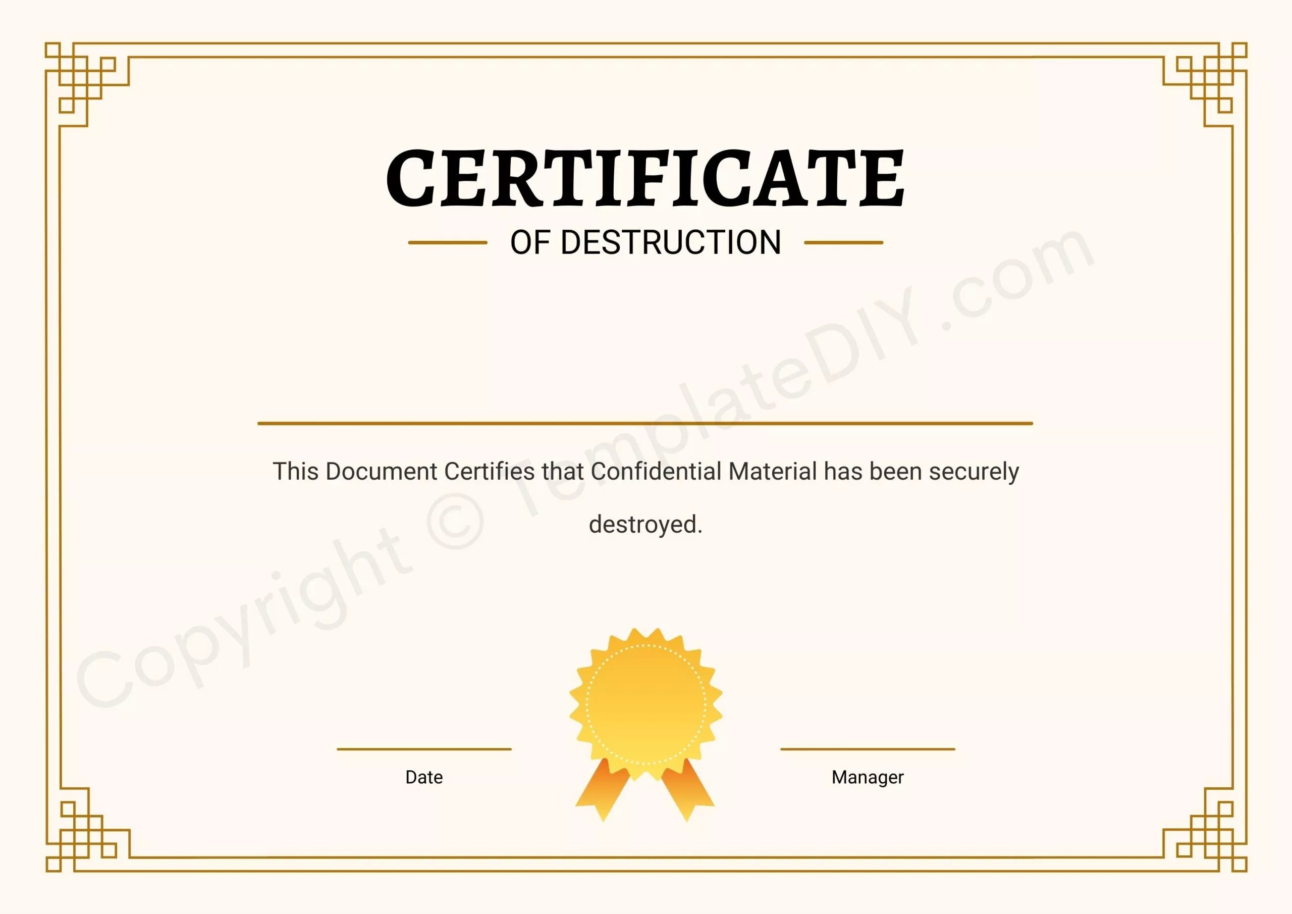 Certificate of Destruction Blank Printable Template in PDF & Word With Regard To Hard Drive Destruction Certificate Template