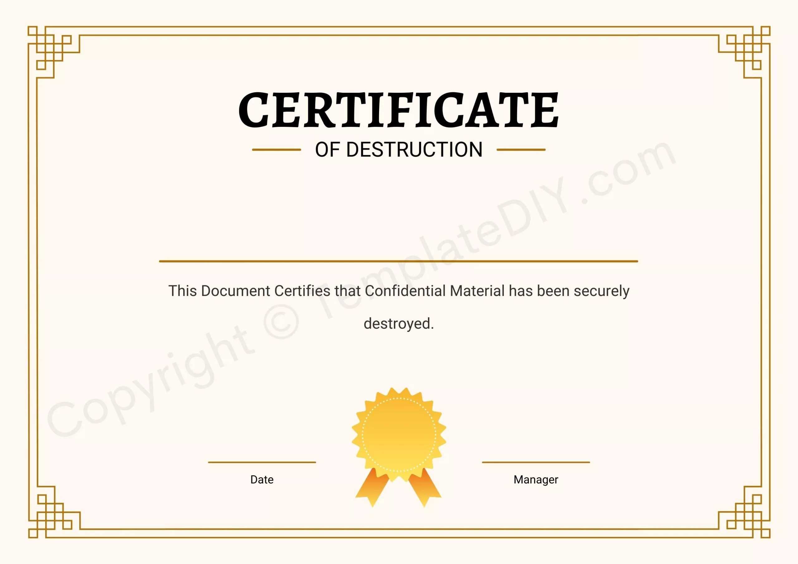 Certificate Of Destruction Blank Printable Template In PDF & Word With Regard To Hard Drive Destruction Certificate Template