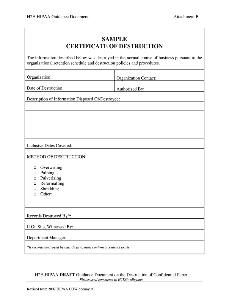 certificate of destruction sample: Fill out & sign online  DocHub Inside Certificate Of Disposal Template