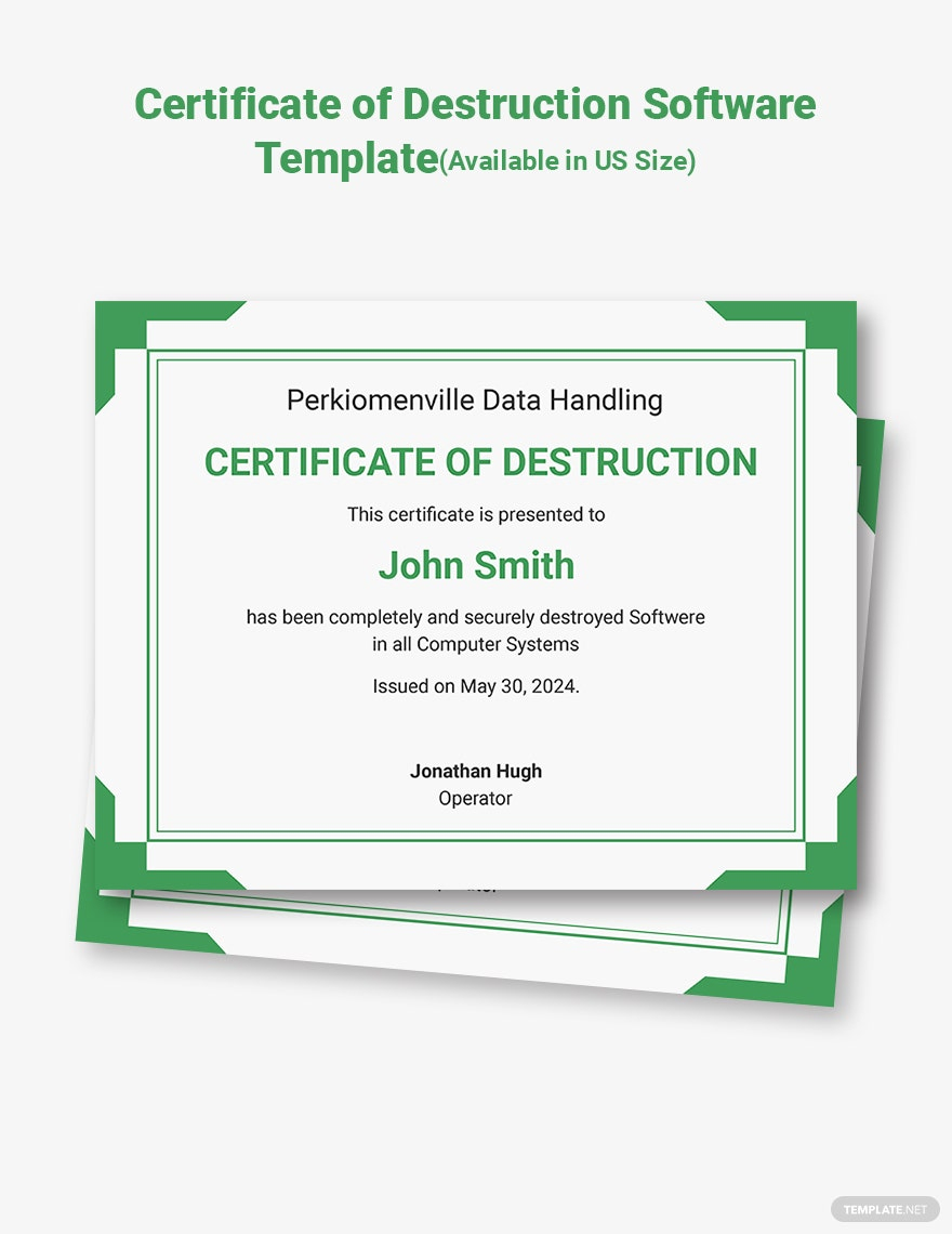 Certificate of Destruction Software Template - Word  Template