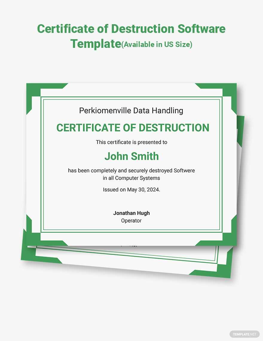 Certificate of Destruction Software Template - Word Template Certificate of Destruction Software Template - Word Template