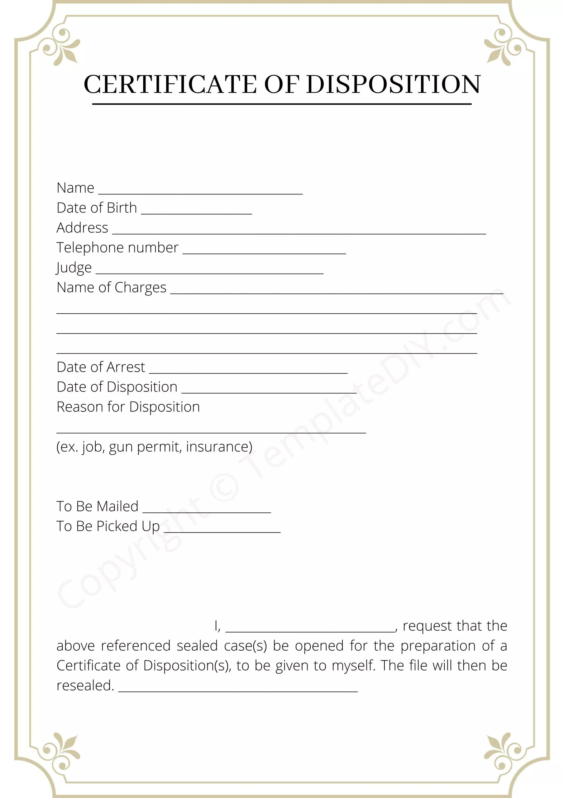 Certificate of Disposition Blank Printable Template in PDF & Word Throughout Blank Legal Document Template