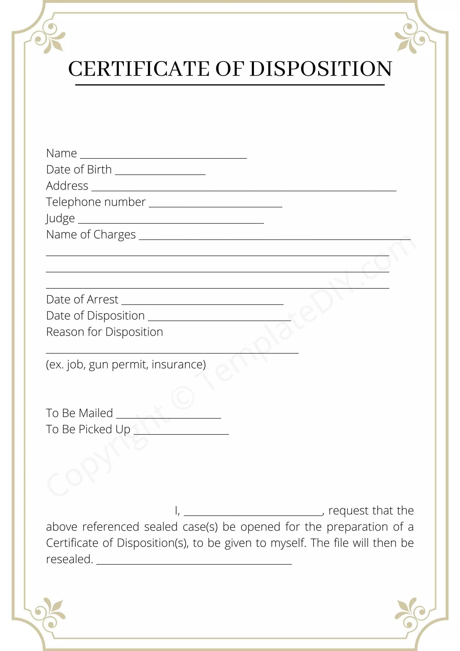 Certificate Of Disposition Blank Printable Template In PDF & Word Throughout Blank Legal Document Template