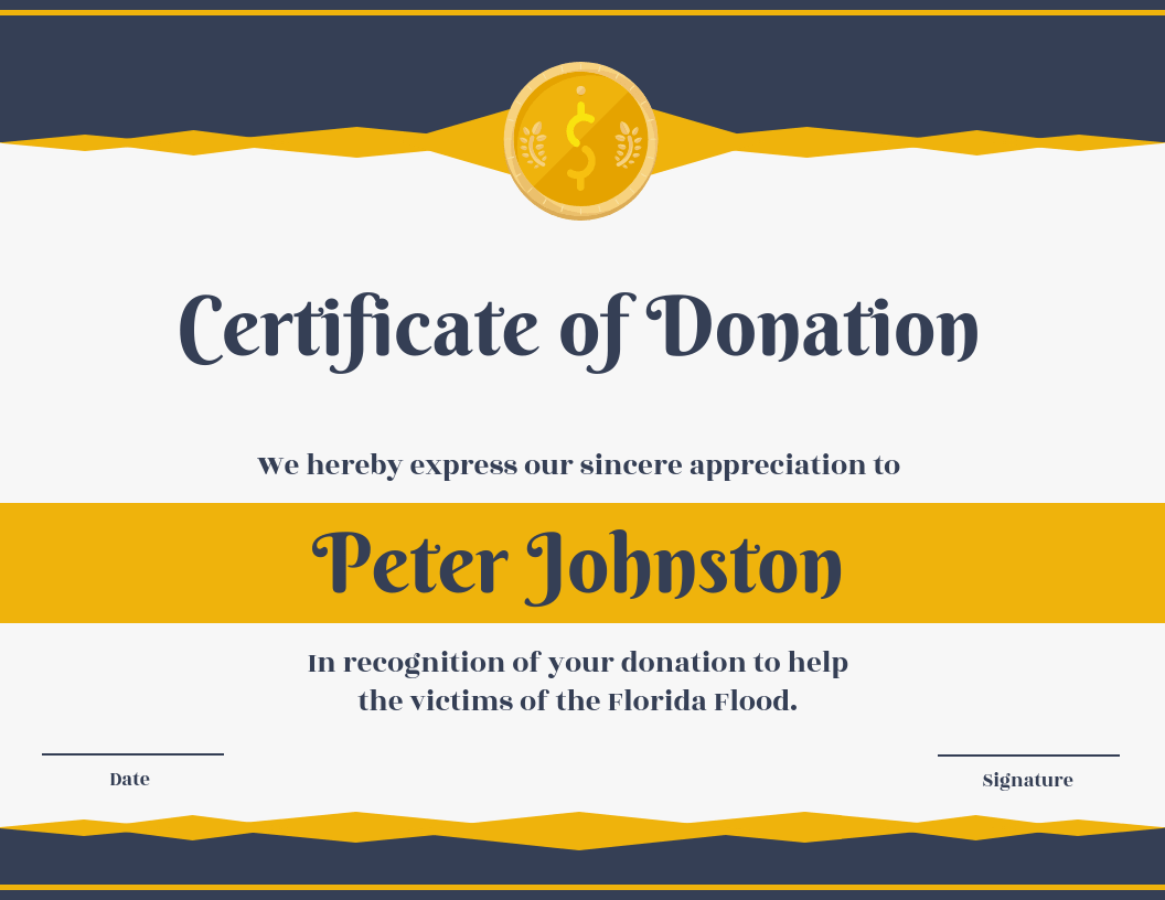 Certificate Of Donation Template Throughout Donation Certificate Template