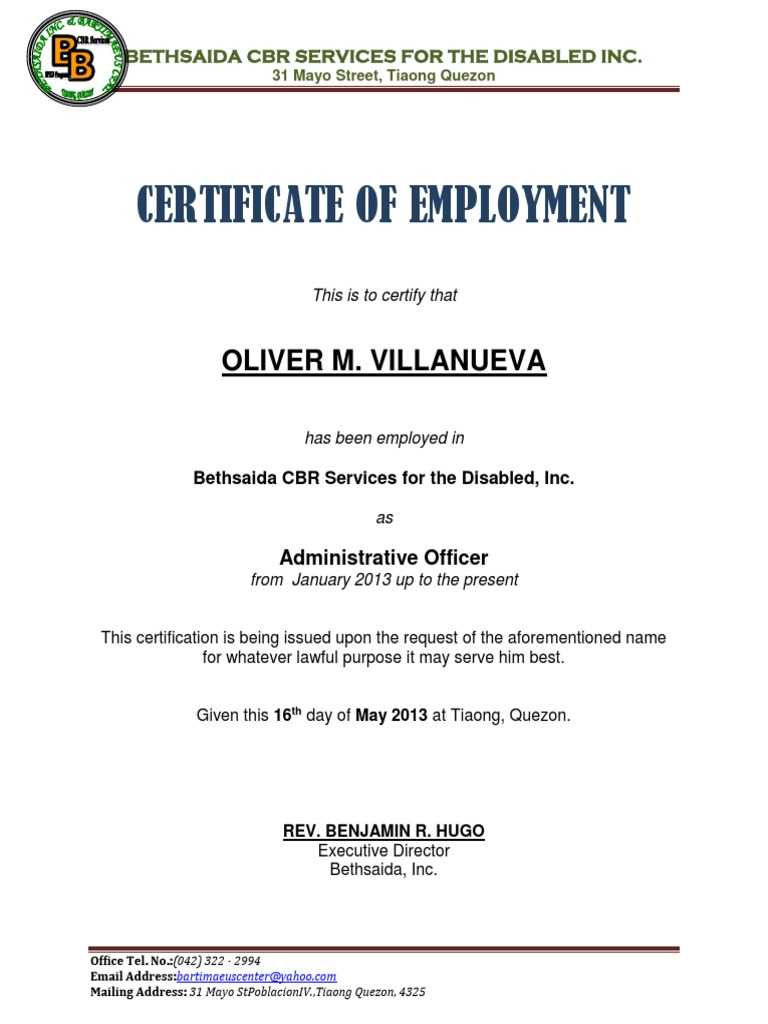 Certificate Of Employment Sample  PDF  Email  Network Service In Employee Certificate Of Service Template