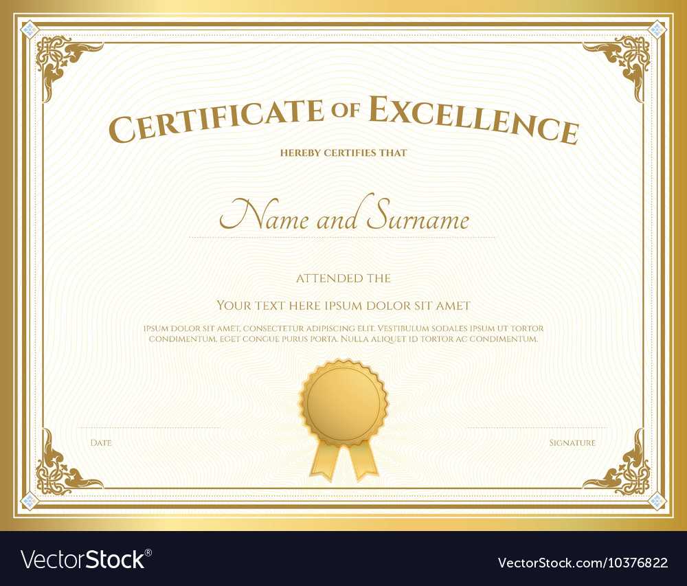 Certificate Of Excellence Template Gold Theme Vector Image Intended For Free Certificate Of Excellence Template