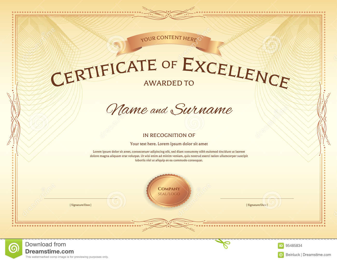 Certificate of Excellence Template with Award Ribbon on Abstract  For Award Of Excellence Certificate Template