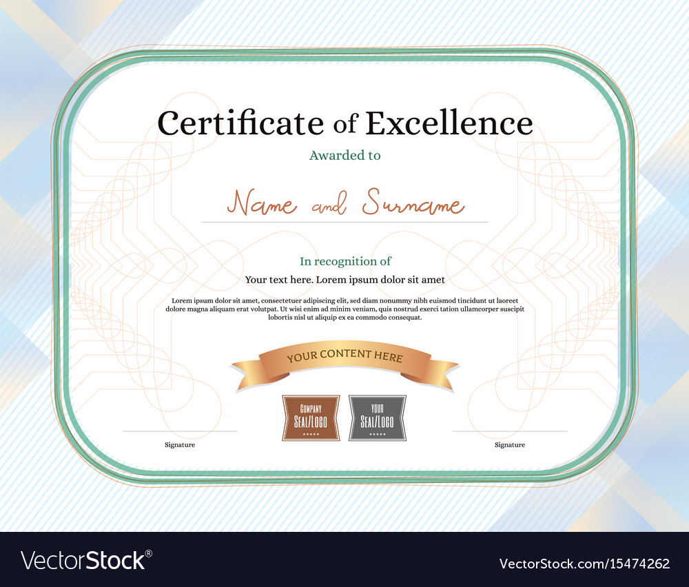 Certificate of excellence template with award Vector Image In Award Of Excellence Certificate Template