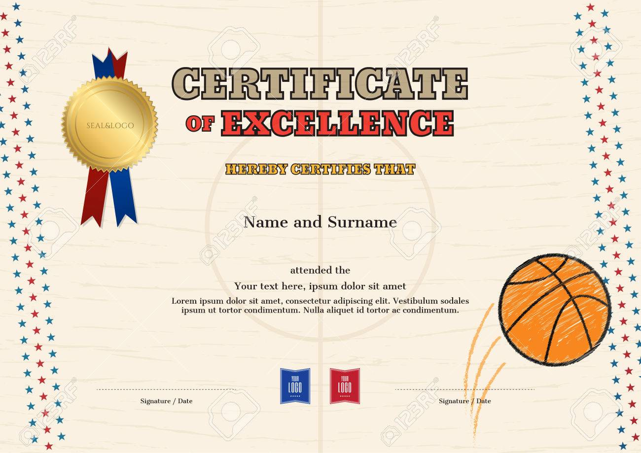 Certificate Of Excellence Vorlage Im Sport Thema Für Basketball  Inside Basketball Camp Certificate Template