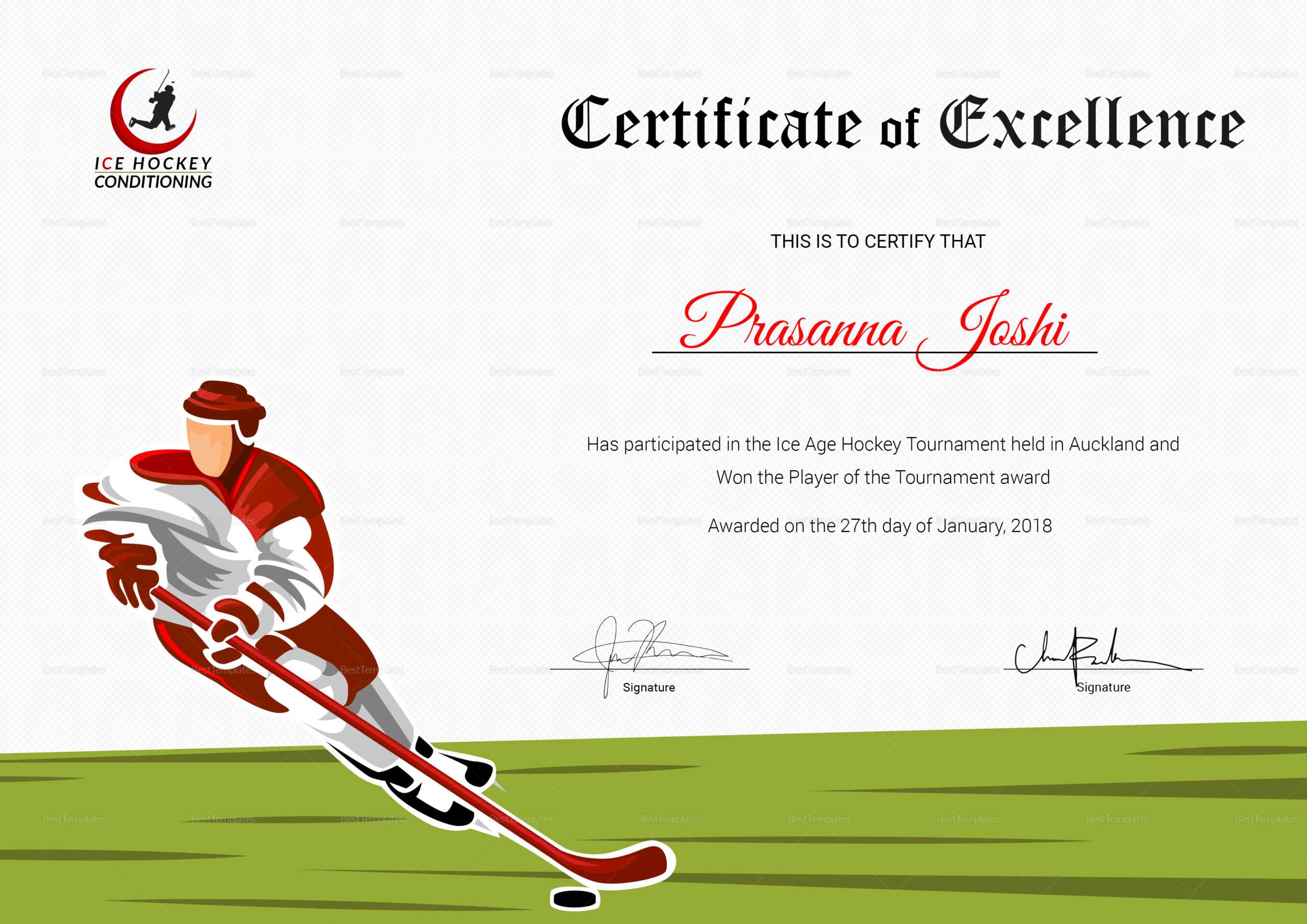 Certificate Of Hockey Performance Design Template In PSD, Word Regarding Hockey Certificate Templates