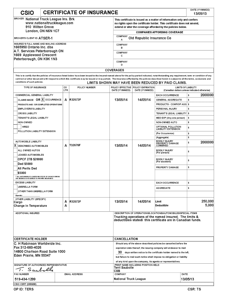 Certificate Of Insurance Form - Fill Online, Printable, Fillable  Throughout Certificate Of Insurance Template