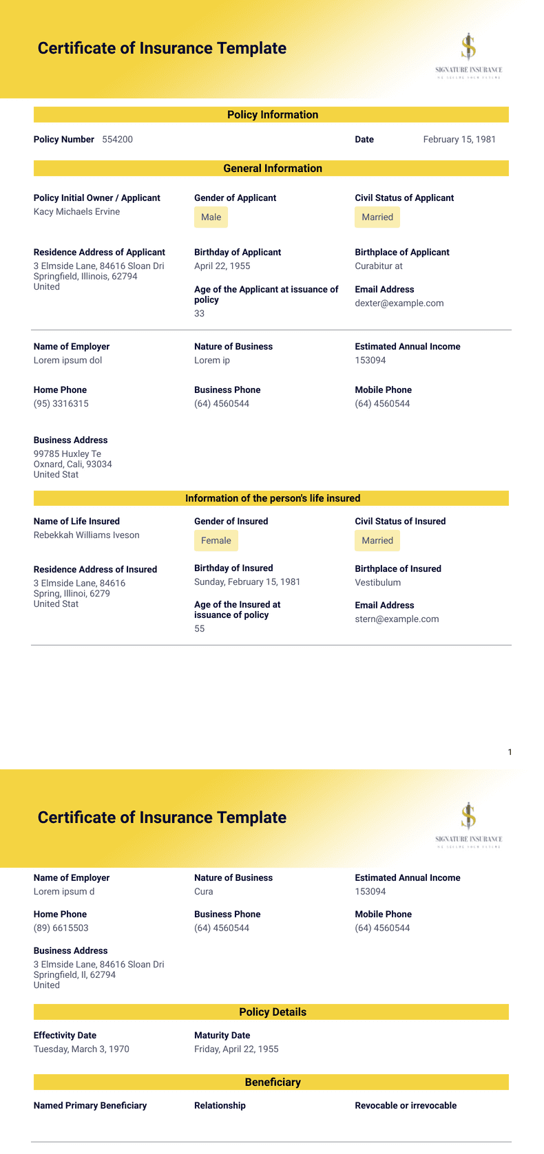 Certificate Of Insurance Template – PDF Templates  Jotform Intended For Certificate Of Insurance Template