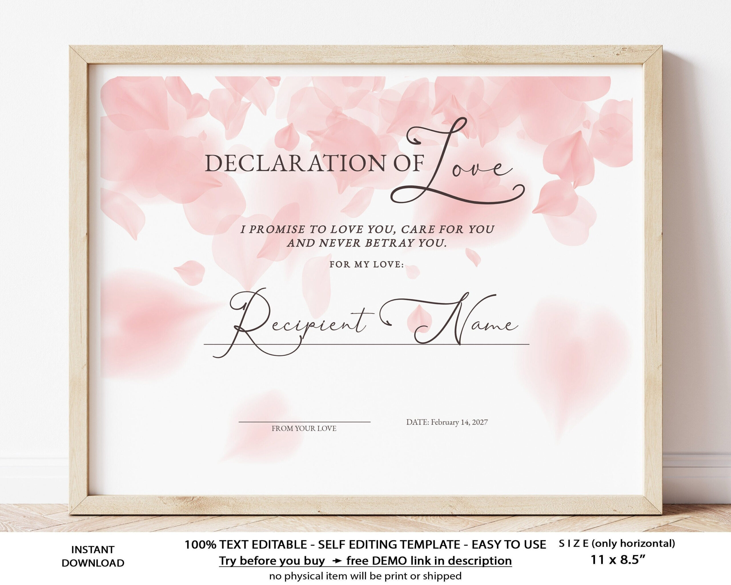 Certificate of LOVE Declaration of Love Valentine
