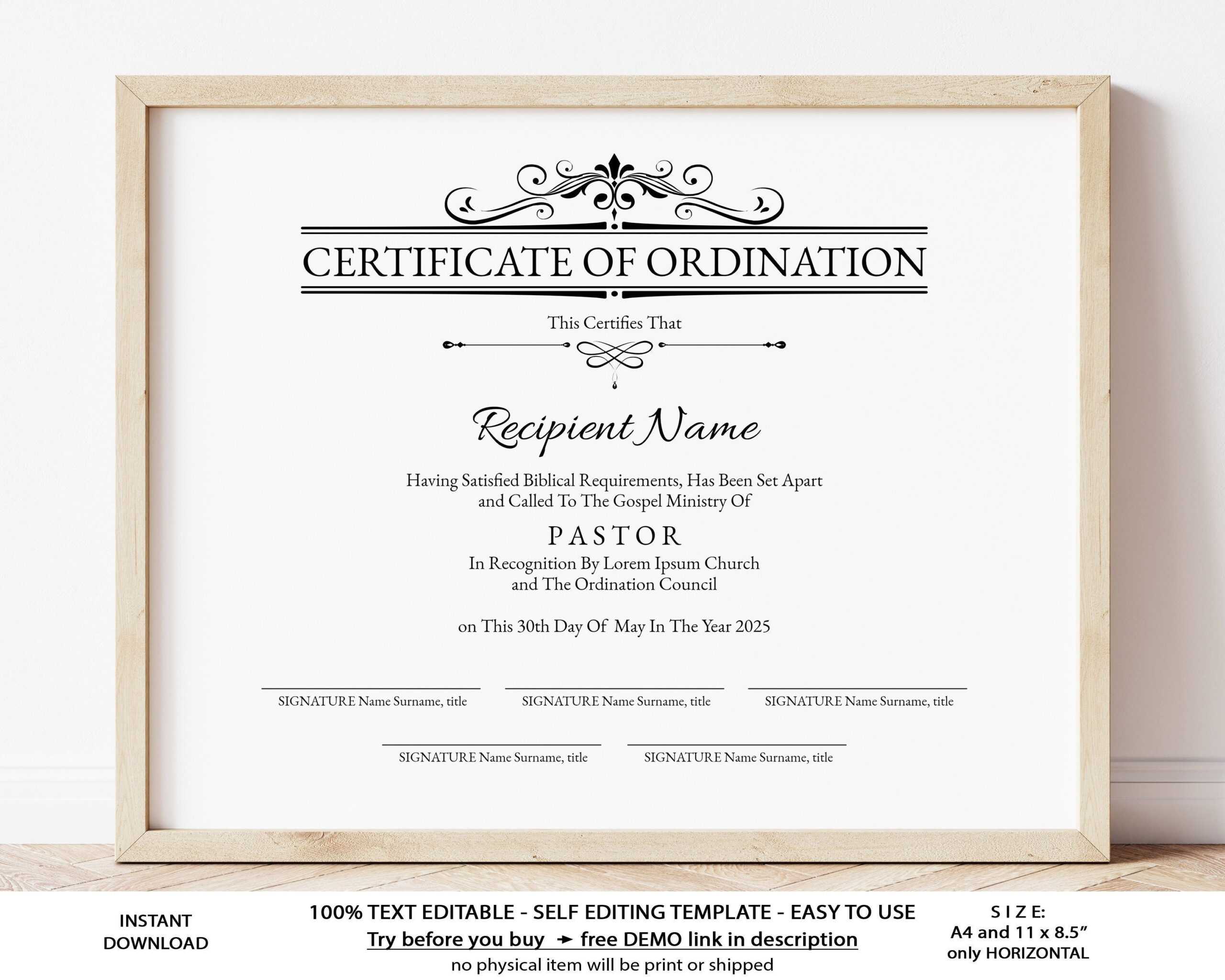 Certificate Of Ordination Gospel Ministry Certificate Template  With Certificate Of Ordination Template