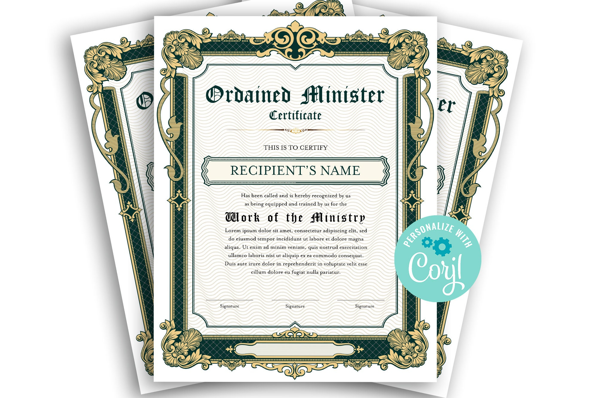 Certificate Of Ordination Minister Editable Template Portrait – Etsy Intended For Certificate Of Ordination Template