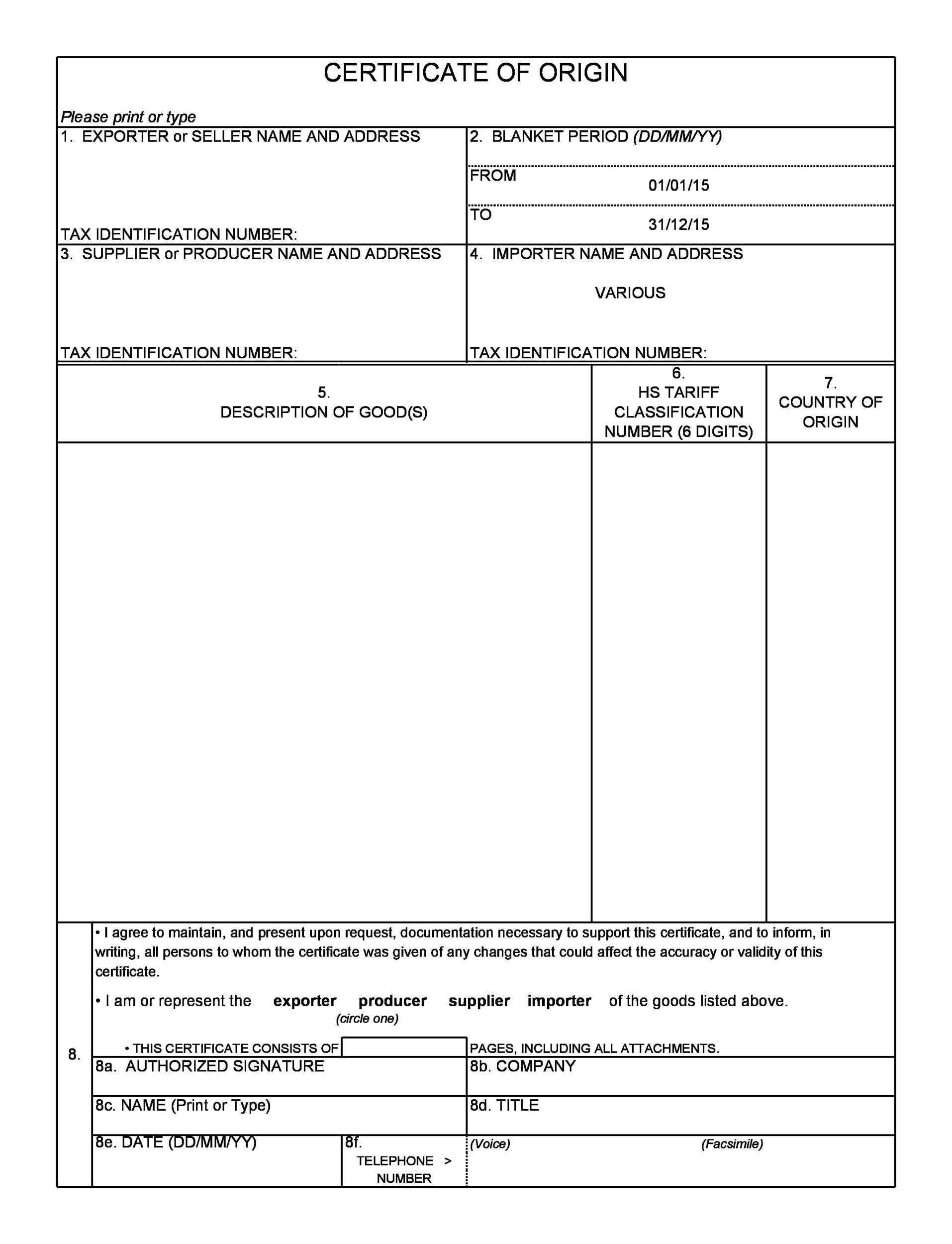 certificate of origin template free uk Regarding Certificate Of Origin Form Template