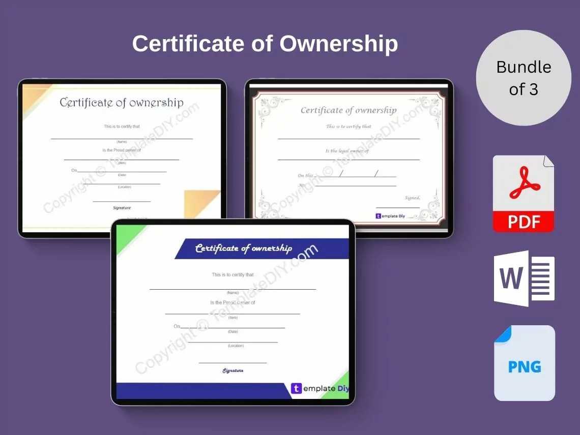 Certificate Of Ownership Blank Printable Template In PDF & Word Inside Certificate Of Ownership Template