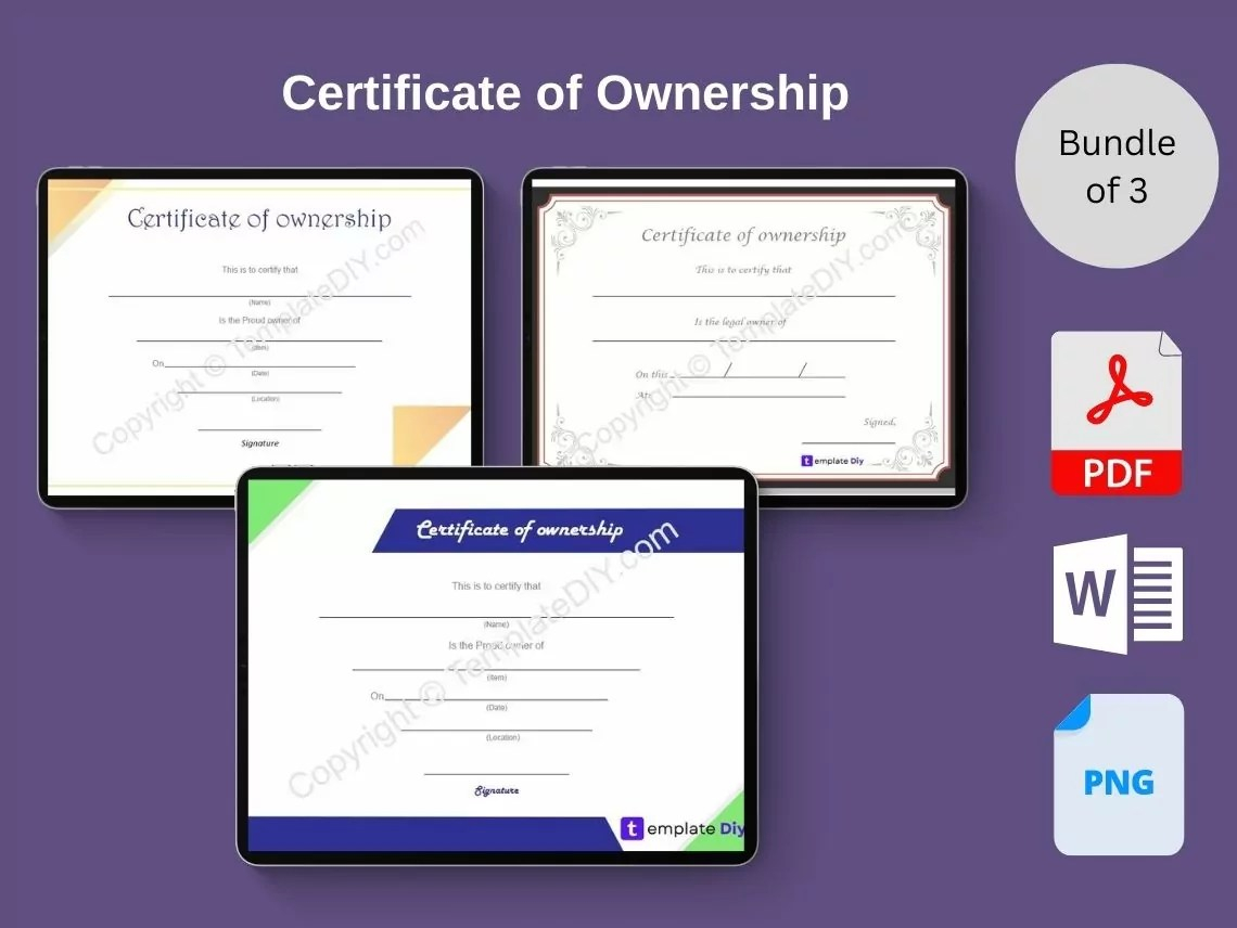 Certificate of Ownership Blank Printable Template in PDF & Word Pertaining To Ownership Certificate Template
