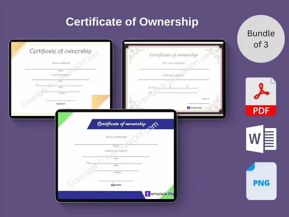 Certificate of Ownership Blank Printable Template in PDF & Word Pertaining To Ownership Certificate Template