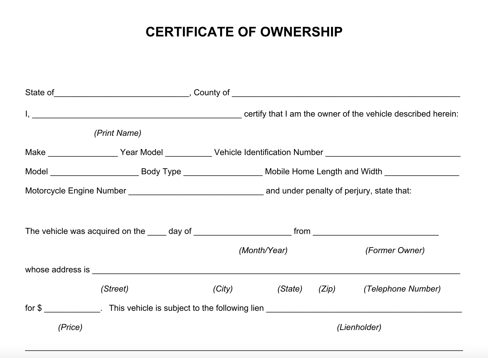 Certificate Of Ownership Regarding Certificate Of Ownership Template