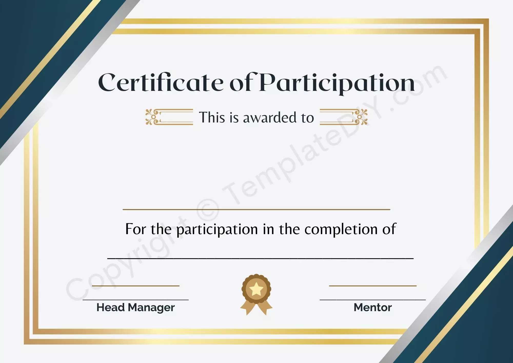 Certificate Of Participation Blank Printable Template In PDF & Word For Sample Certificate Of Participation Template