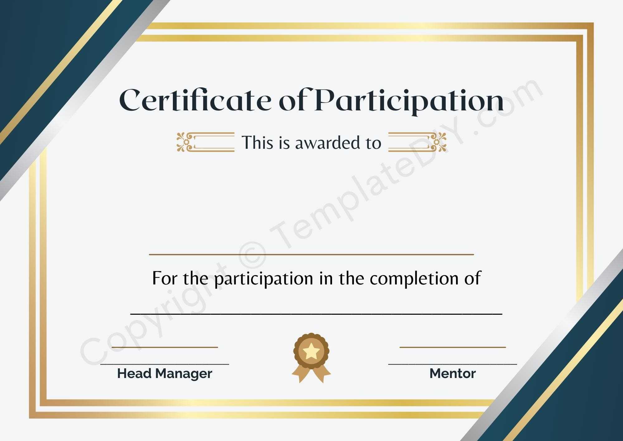 Certificate of Participation Blank Printable Template in PDF & Word