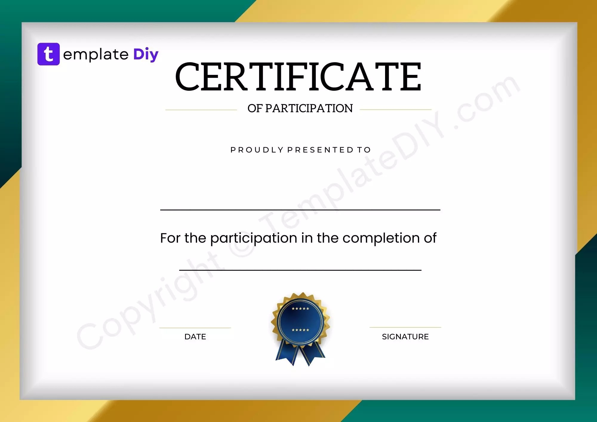 Certificate of Participation Blank Printable Template in PDF & Word With Certificate Of Participation Word Template