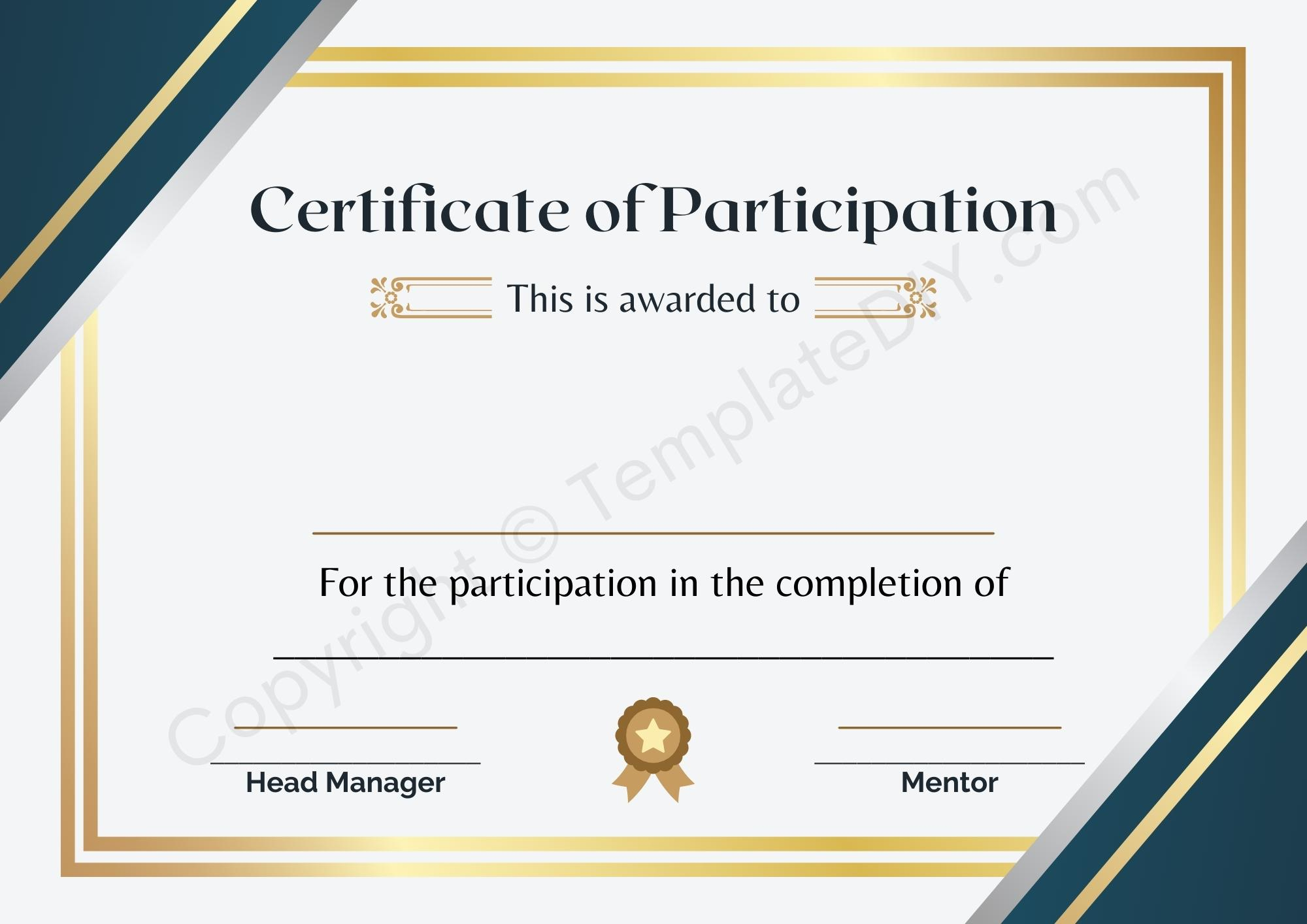 Certificate Of Participation Blank Printable Template In PDF & Word Within Free Templates For Certificates Of Participation