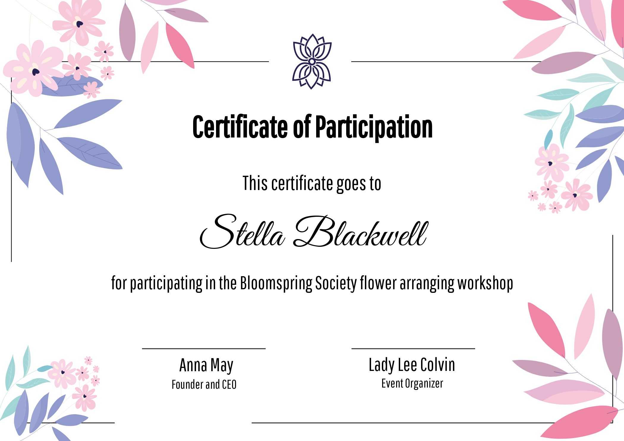 Certificate Of Participation Flower Arranging Workshop - Mediamodifier Intended For Certificate Of Participation In Workshop Template Certificate Of Participation Flower Arranging Workshop - Mediamodifier Intended For Certificate Of Participation In Workshop Template