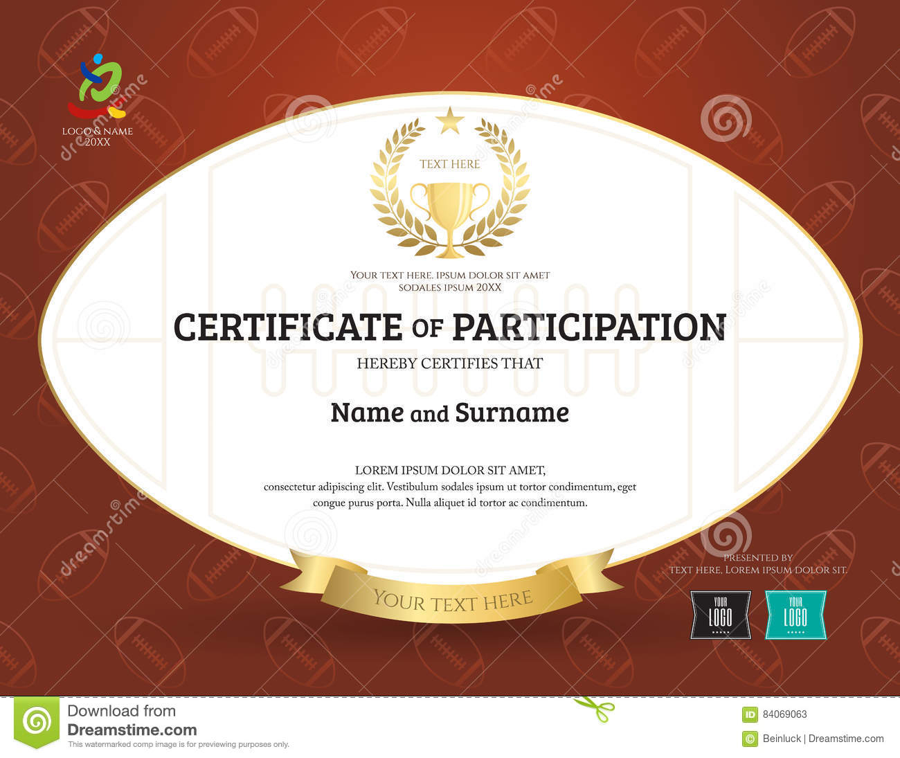 Certificate of Participation Template in Sport Theme with Rugby  For Rugby League Certificate Templates