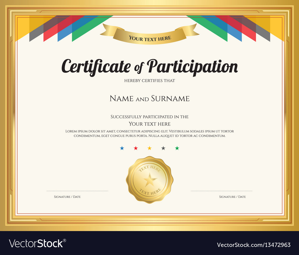 Certificate of participation template with gold Vector Image Within Certification Of Participation Free Template
