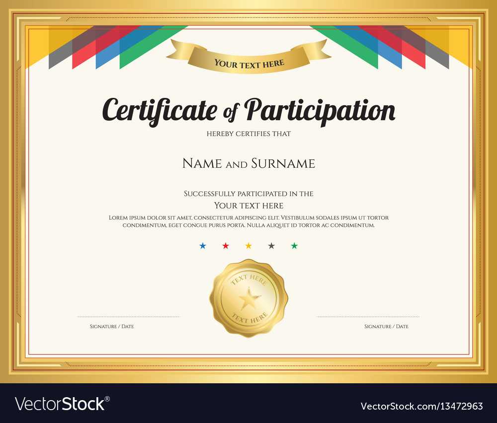 Certificate Of Participation Template With Gold Vector Image Within Certification Of Participation Free Template