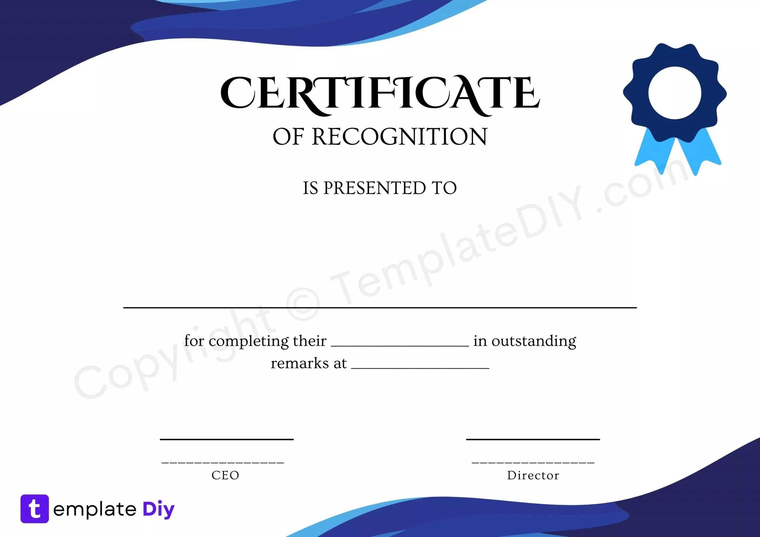 Certificate of Recognition Blank Printable Template in PDF & Word With Certificate Of Recognition Word Template