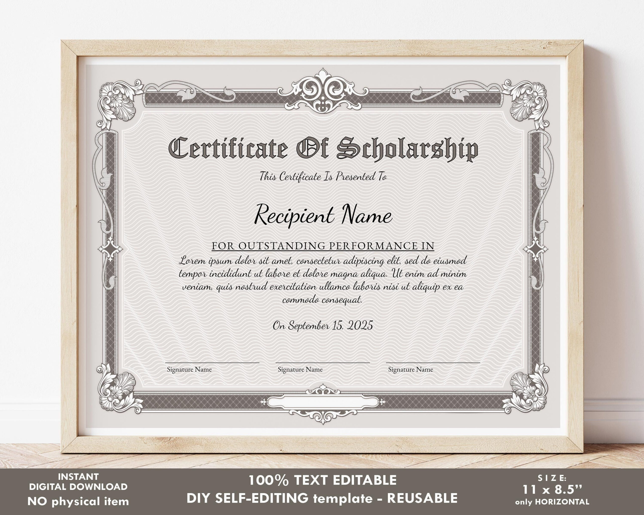 Certificate Of Scholarship EDITABLE Scholarship Award – Etsy
