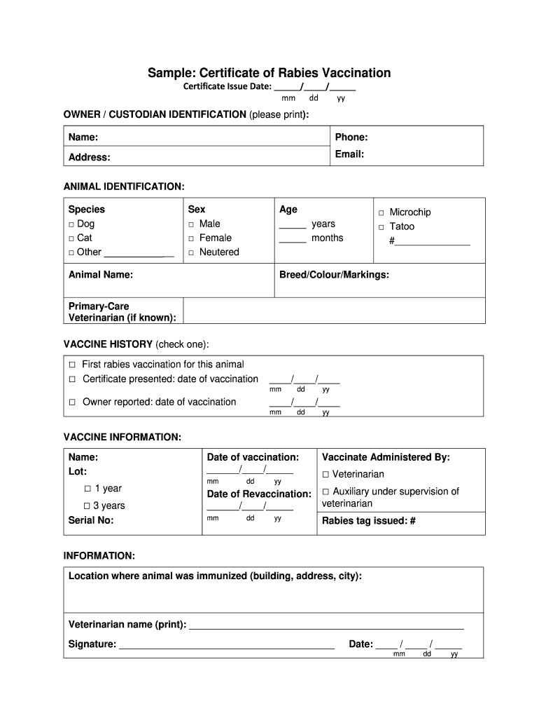 Certificate Rabies Create - Fill Online, Printable, Fillable  Intended For Dog Vaccination Certificate Template