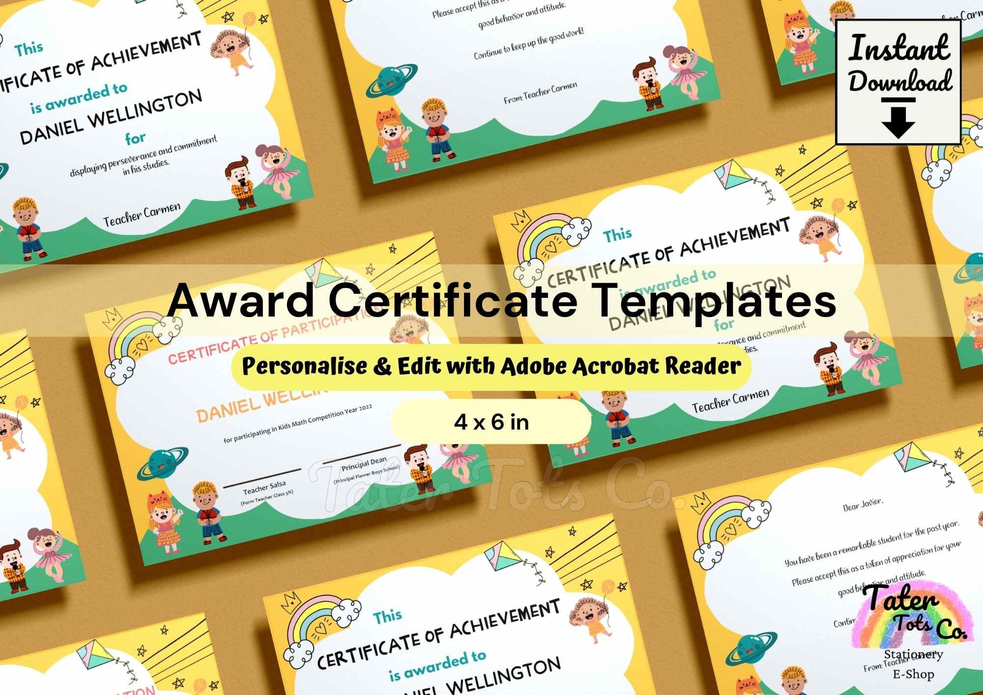 Certificate Template Award Certificate Template Preschool – Etsy  With Borderless Certificate Templates