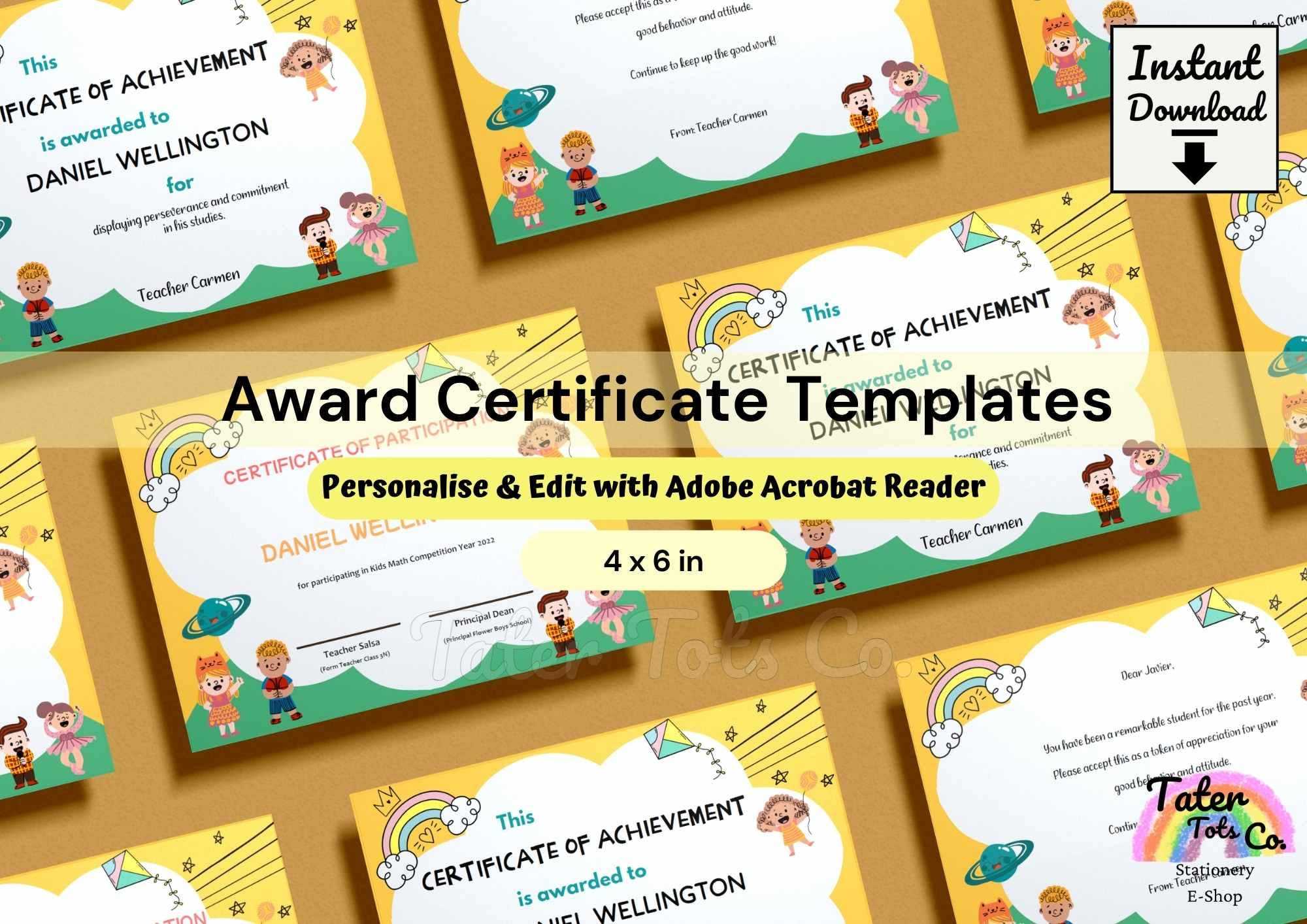 Certificate Template Award Certificate Template Preschool - Etsy  With Borderless Certificate Templates